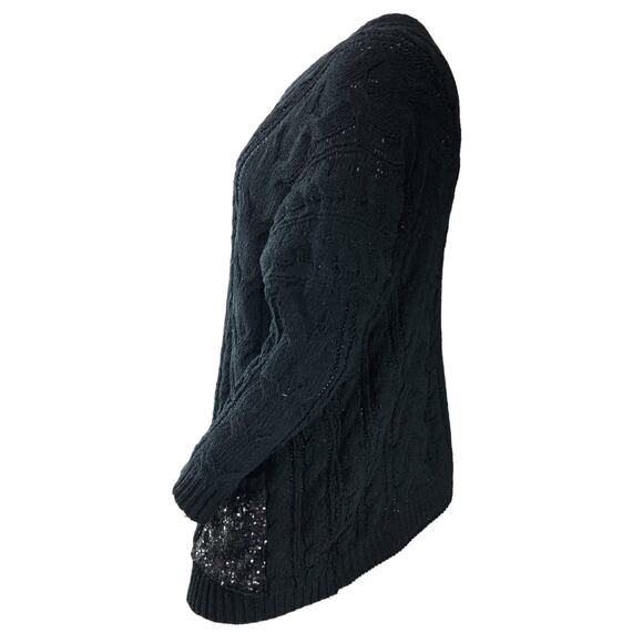 Loyd/Ford Womens Size M Sweater Chunky Knit Black Pure Rayon Sequins Pockets - Picture 5 of 16